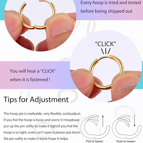 Stainless Steel Hoop Earrings 12 Pairs Multicolor Hypoallergenic Men Women - Picture 4 of 8